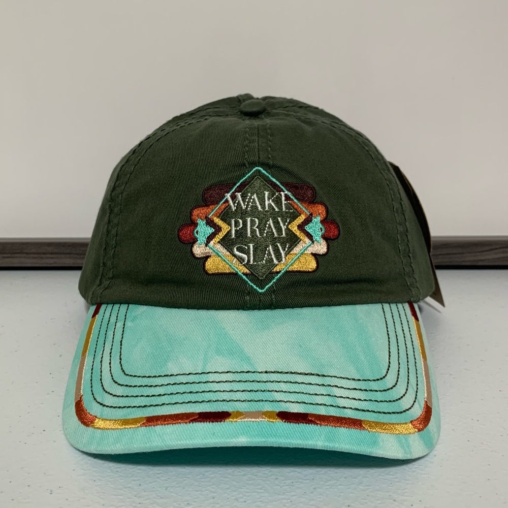 Catchfly Women's "Wake, Pray, Slay" Distressed Ponytail Baseball Hat/Cap-OS NWT